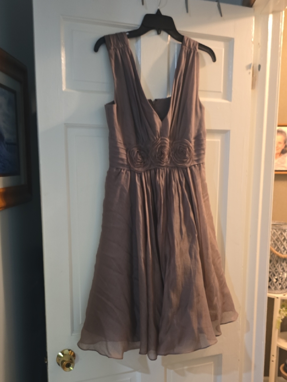 Suzi Chin for Maggy Boutique Mauve V-Neck Midi Dress with Rosette Waist